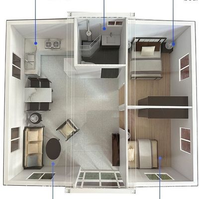 20Ft 準備済み 2 ベッドルーム ポータブル プリファブリック 拡張可能なコンテナハウス オフィスビル構造と効率性