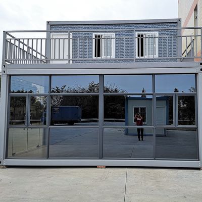 PVC板床 二層モジュール型 移動式 20 40 フィート プレファブリケーション コンテナハウス ガラスカーテンとオフィス用の階段